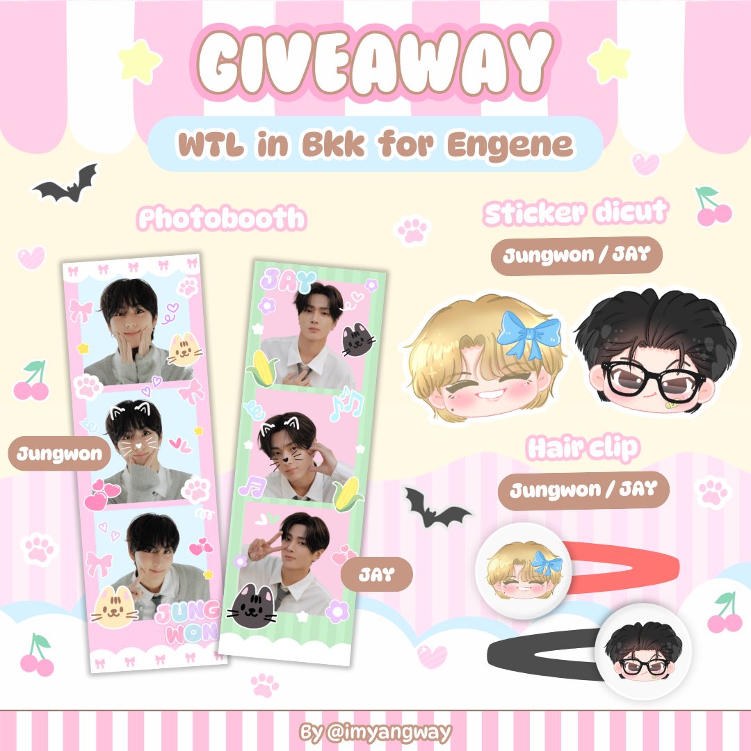 🐈‍⬛ ۶ৎ 𝑔𝑖𝑣𝑒𝑎𝑤𝑎𝑦 𝑓𝑜𝑟 𝐸𝑛𝑔𝑒𝑛𝑒 ۶ৎ 🐈
by <a href="/imyangway/">🐈‍⬛ 𝐿𝑢𝑐𝑘𝑦 𝑘𝑝𝑤 🐈</a> 

 ˚𝜗𝜚˚ Photobooth 
 ˚𝜗𝜚˚ Sticker dicut
 ˚𝜗𝜚˚ Hair clip
Jay 25 ea, Jungwon 25 ea

rt &amp; show this tweet
Location : Rajamangkala stadium  
Date : 21.06.2025
Time : TBA
#WALKTHELINE_IN_BANGKOK 
#GiveawayWTLinBKK