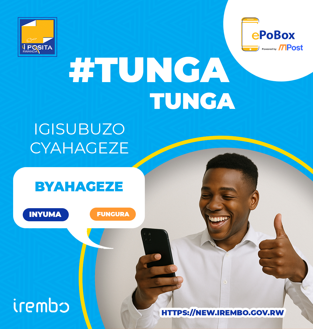 ePoBoxRwanda's tweet photo. Ubutumwa bwawe buragutegereje – na ePoBox!
Ntugitegereza igihe kinini cyangwa ngo ujye ku biro!
Menyeshwa ako kanya kuri telefone yawe igihe ubutumwa bwawe buhageze.
👉 Iyandikishe kuri: https://t.co/ZvMbrSBtEN
#ePoBox #IpositaRwanda #TungaTunga #Irembo #SerivisiZigezweho https://t.co/3JRluahngJ