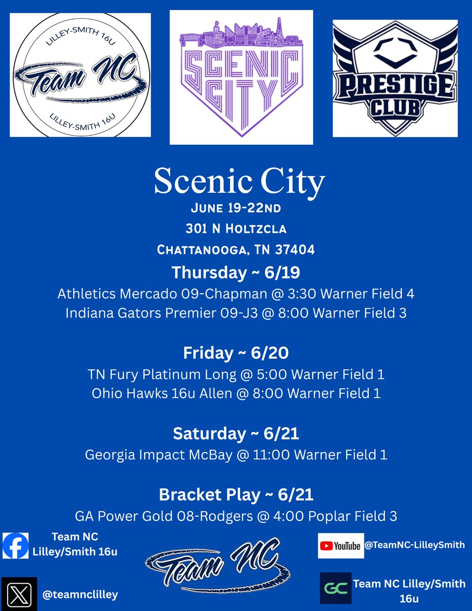 Team NC Lilley/Smith (@teamnclilley) on Twitter photo We hit the road to Chattanooga, TN this week for Scenic City. Can't wait to hit the field this week playing some really great competition. Follow us on Gamechanger or on our YouTube page for stats and livestreaming. <a href="/TeamNCSoftball/">Team North Carolina Softball</a> <a href="/LineDsoftball/">Line Drive Media</a> <a href="/ExtraInningSB/">EXTRA INNING SOFTBALL</a> We hit the road to Chattanooga, TN this week for Scenic City. Can't wait to hit the field this week playing some really great competition. Follow us on Gamechanger or on our YouTube page for stats and livestreaming. <a href="/TeamNCSoftball/">Team North Carolina Softball</a> <a href="/LineDsoftball/">Line Drive Media</a> <a href="/ExtraInningSB/">EXTRA INNING SOFTBALL</a>