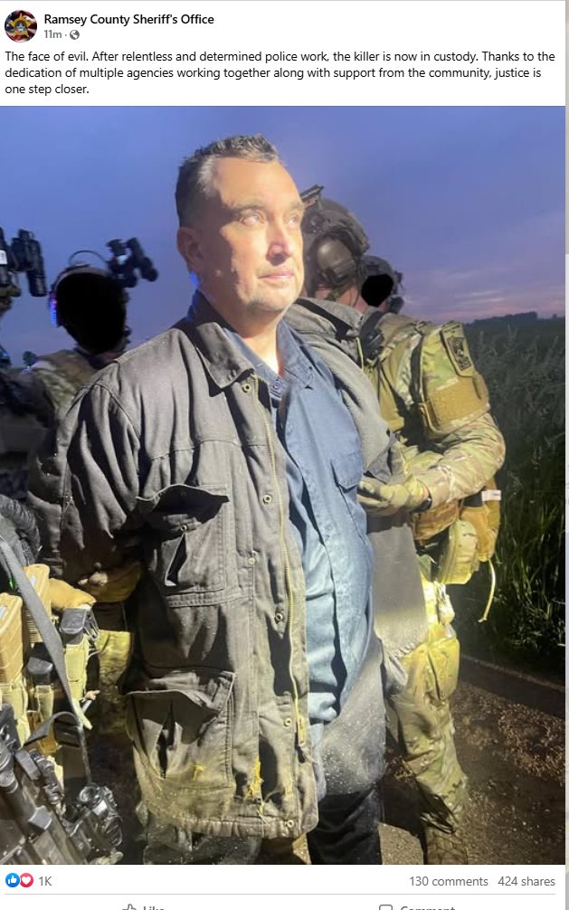 From the Ramsey County Sheriff's Office: Boelter in custody.