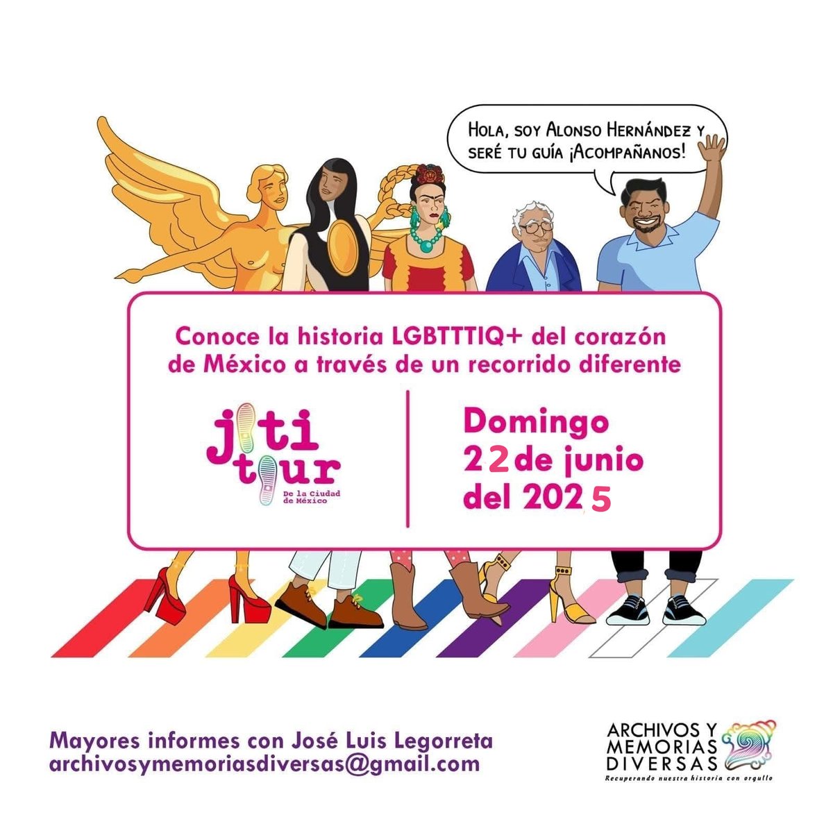 Este domingo 22 de junio tendremos el Jotitour de Archivos y Memorias Diversas. Un paseo por 500 años de presencia de las disidencias sexuales en la CDMX a partir de caminar: calles, plazas, parques. Informes e inscripciones en: archivosymemoriasdiversas@gmail.com