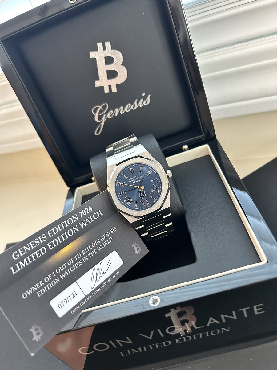 BaumerCrypto2_0's tweet image. Bitcoin Genesis Limited Edition Watch from the 2025 Bitcoin Las Vegas conference.  

Owning a piece of history comes in many forms!

Limited Edition:
Honors the Genesis Block of Bitcoin!
This awesome detailed watch is (Number 79 of 121)! 👍 @coin_vigilante #btc