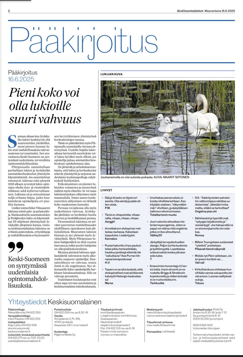 <a href="/Muuramen_lukio/">Muuramen lukio</a> mainittu. Veto- ja pitovoima #lukiot #keskisuomi (KSML 16.6.2025)