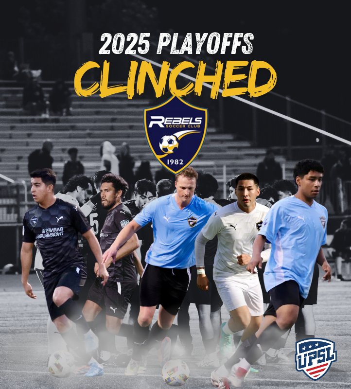 Rebelsscadult's tweet image. Your @rebelssc first team has clinched a playoff spot and will host a quarter-final match this Wednesday night. 

Site and time ro be determined. 

#RebelsSC #SupportLocalSoccer #ProRel #upslcalifornia #ProRelUSA #SanDiego #ChulaVista #SouthBay #RebelsSanDiego #UPSL #playoffs