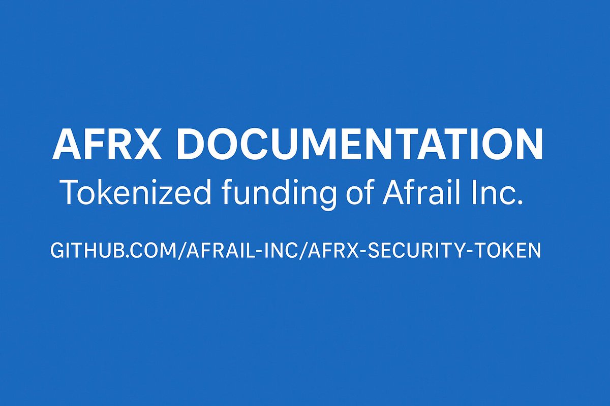 AfrailX's tweet photo. 📢 The complete #AFRX documentation (excluding the PPM) is now live.
Smart contracts, white paper, escrow strategy & more — fully open and accessible to the public.
🔗 https://t.co/ULhwwg5tBN
#AFRX #Tokenization #SecurityToken #Web3 #ERC3643 #Tokeny #tZERO #INX #AfrailX https://t.co/uXJKxV3h1c