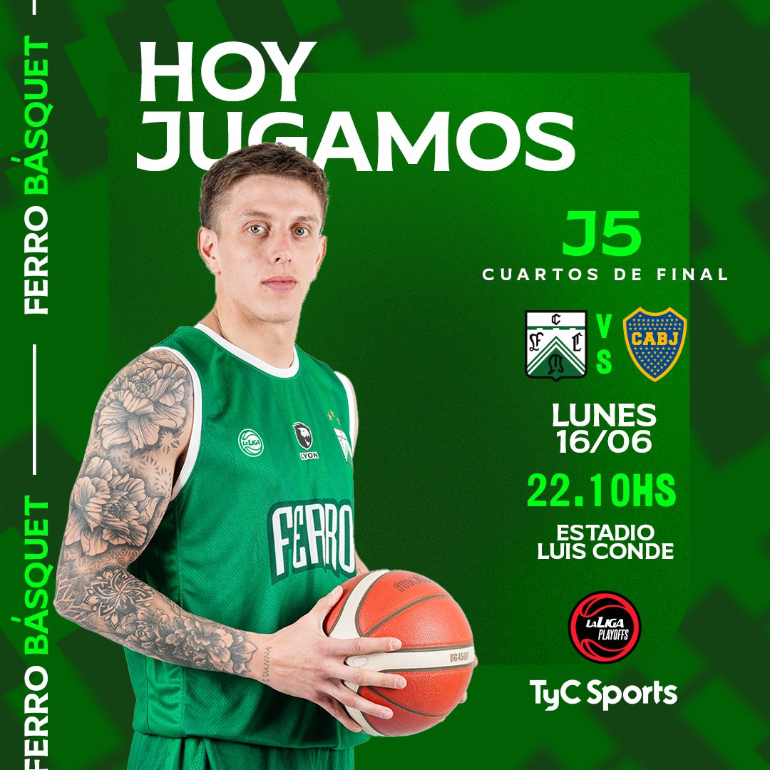 ‼️𝗛𝗢𝗬 𝗝𝗨𝗘𝗚𝗔 #FERRO‼️

🆚 <a href="/BasquetBocaJrs/">Boca Básquet</a> 
⌚️ 22:10
📍 Luis conde
🗓️ Cuartos de Final Juego 3
📺 <a href="/TyCSports/">TyC Sports</a> 2

💪🏼 ¡Vamos a dar el golpe, Oé!