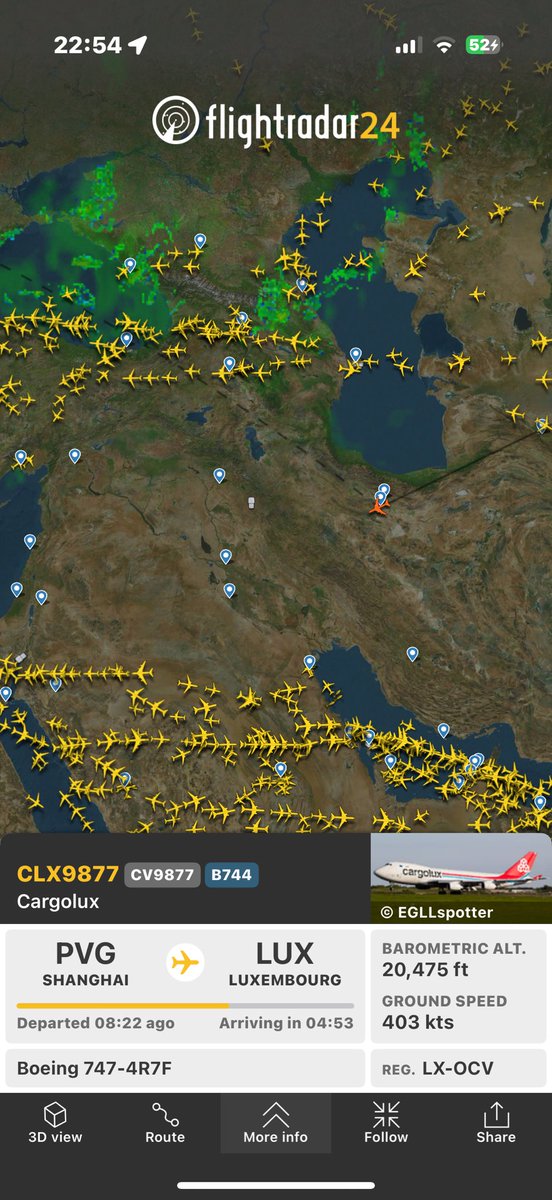 CaptBob_Nomadic's tweet image. Strange…Why would Cargolux cut across Tehran, Iran at 20,500 feet? @flightradar24