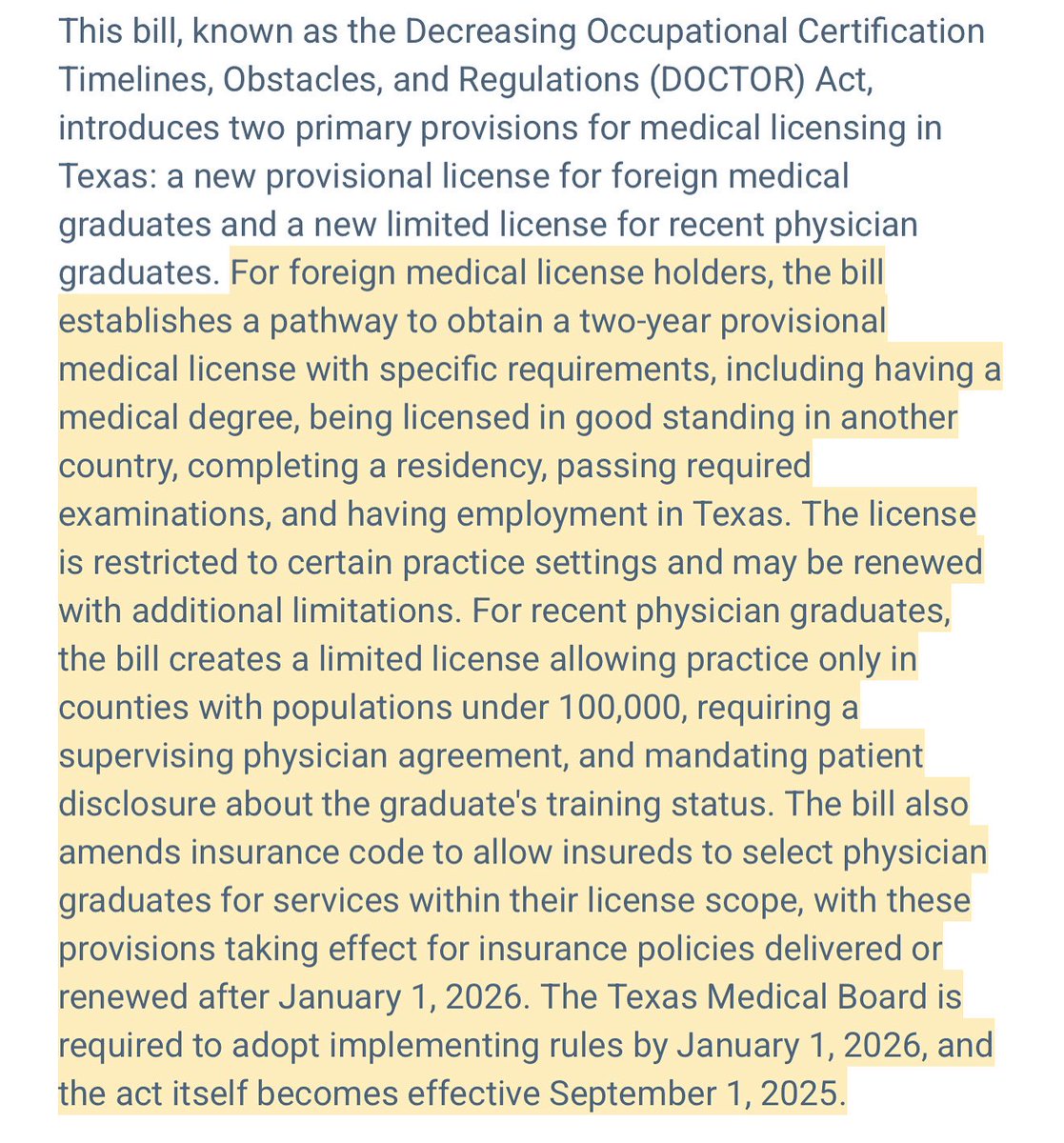Congratulations, the Bill in Texas has passed.
But IMGs can practice after January 01/2026.

#img #match #usmle