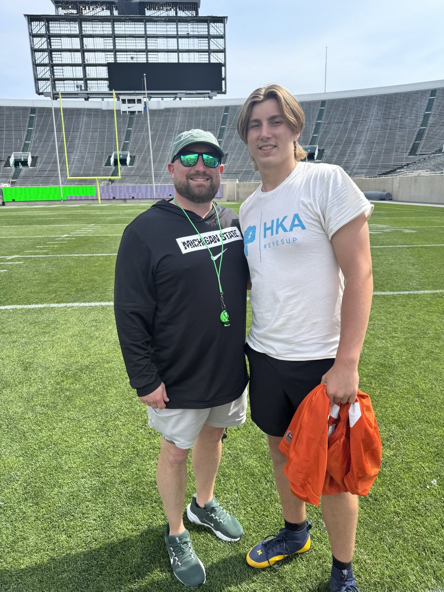 BrooksKosin88's tweet photo. Thankful for the opportunity to compete today @MSU_Football at their Specials Camp.  Great meeting, working and learning from @MasonRuddy and @ChadWilt as I charted well today. Looking forward to coming back. @HKA_Tanalski @ClarkstonWolves https://t.co/26wupObrOb