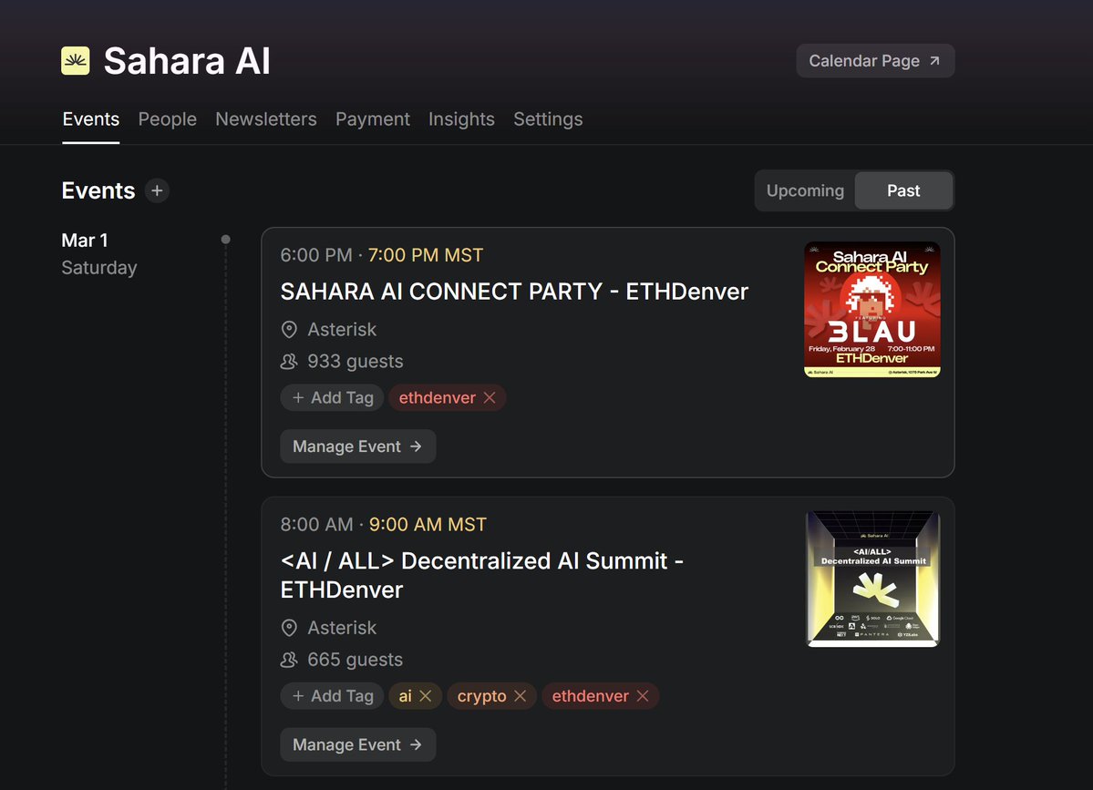 We have some exciting events coming up soon, follow our calendar now to stay up to date!

lu.ma/saharalabs.ai

Also, HMU if you know any cool events we should be part of. Always down to collab 👀✨

#saharaAI #events