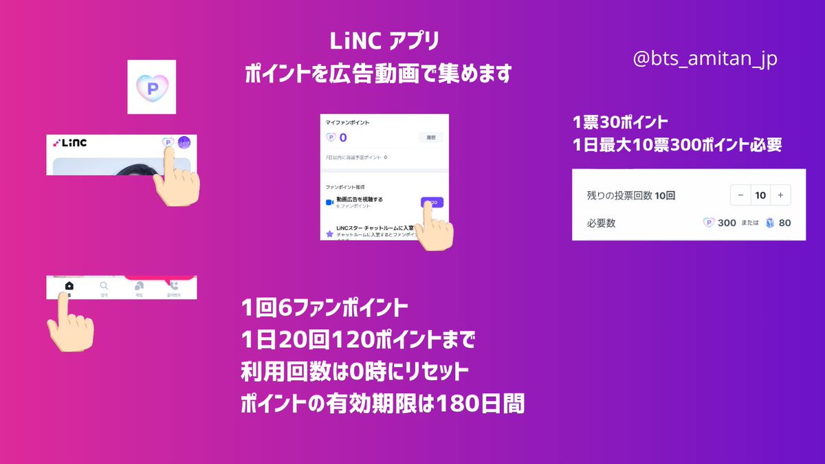 🔹LiNC🔹
人気歌謡事前投票アプリです
投票に必要なポイントを貯めます

Android 🔗 play.google.com/store/apps/det…

iOS🔗 apps.apple.com/jp/app/linc-%E…