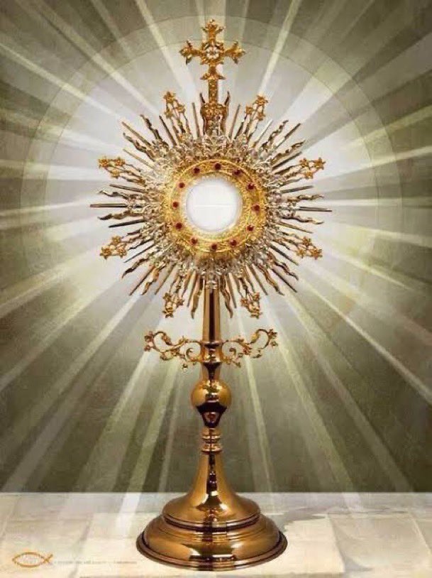 “Santísima Trinidad, Padre, Hijo y Espíritu Santo, os adoro profundamente y os ofrezco el  preciosísimo Cuerpo, Sangre,
Alma y Divinidad de Tu amadísimo Hijo Nuestro Señor Jesucristo, en reparación de los ultrajes, sacrilegios y ofensas con que el mismo es ofendido”.
