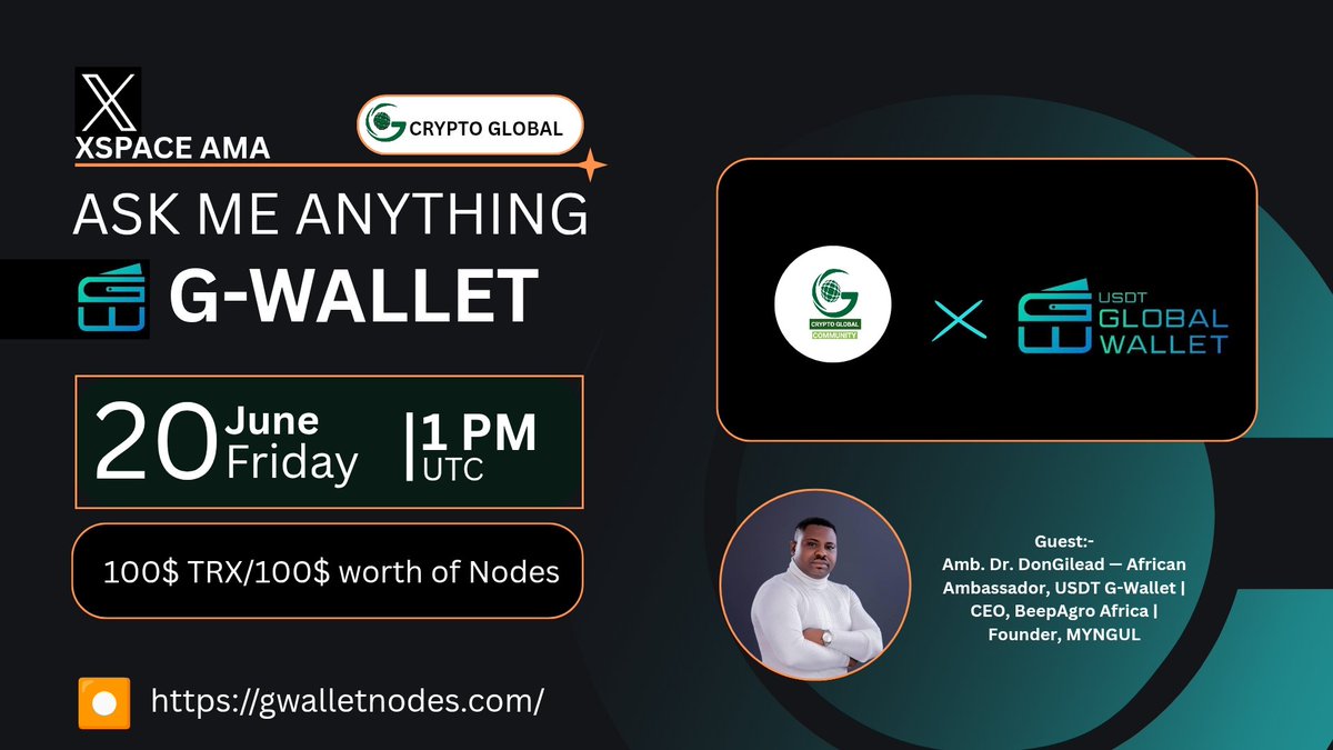 🎙️ Join with us for Exclusive #XSpaceAMA  with @gwalletsocial [ G-Wallet (USDT Global Wallet) is a secure digital wallet for storing, sending, and receiving USDT, designed for fast, low-cost transactions worldwide. ]

🗓️ Date:- 20th, June 2025
🕰️ Time:- 1:00 PM UTC 
🎁 Reward :-
