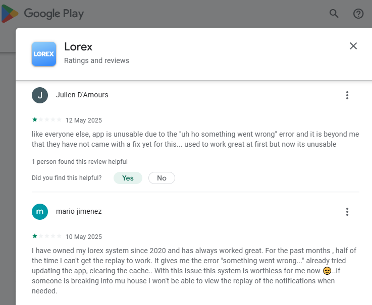Sucks Chinese Lorex camera/app products on GooglePlay-(Sucks-Lorex-Corp-Camera-Products => [1-star] Lorex-Corp belong to China)(Garbage)-ALTM#{Evaluated=>Garbage} User-Explicare: {Heather Crok...cking so much of the screen}👎(Conclusion=>Sucks LorexCorp)#25557