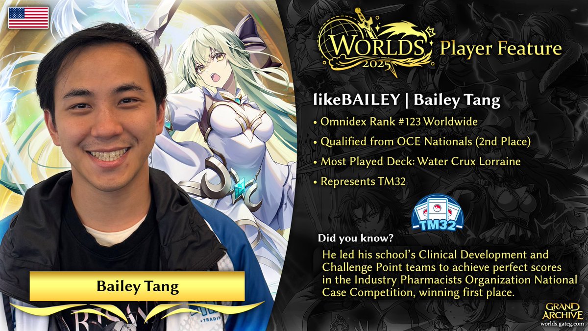We’re one day closer to Worlds 2025! Today’s player spotlight is on Bailey Tang (likeBAILEY) from TM32! He secured his spot at Worlds by finishing 2nd at OCE Nationals.

But his talents go beyond card games, as he also led his school’s Clinical Development and Challenge Point