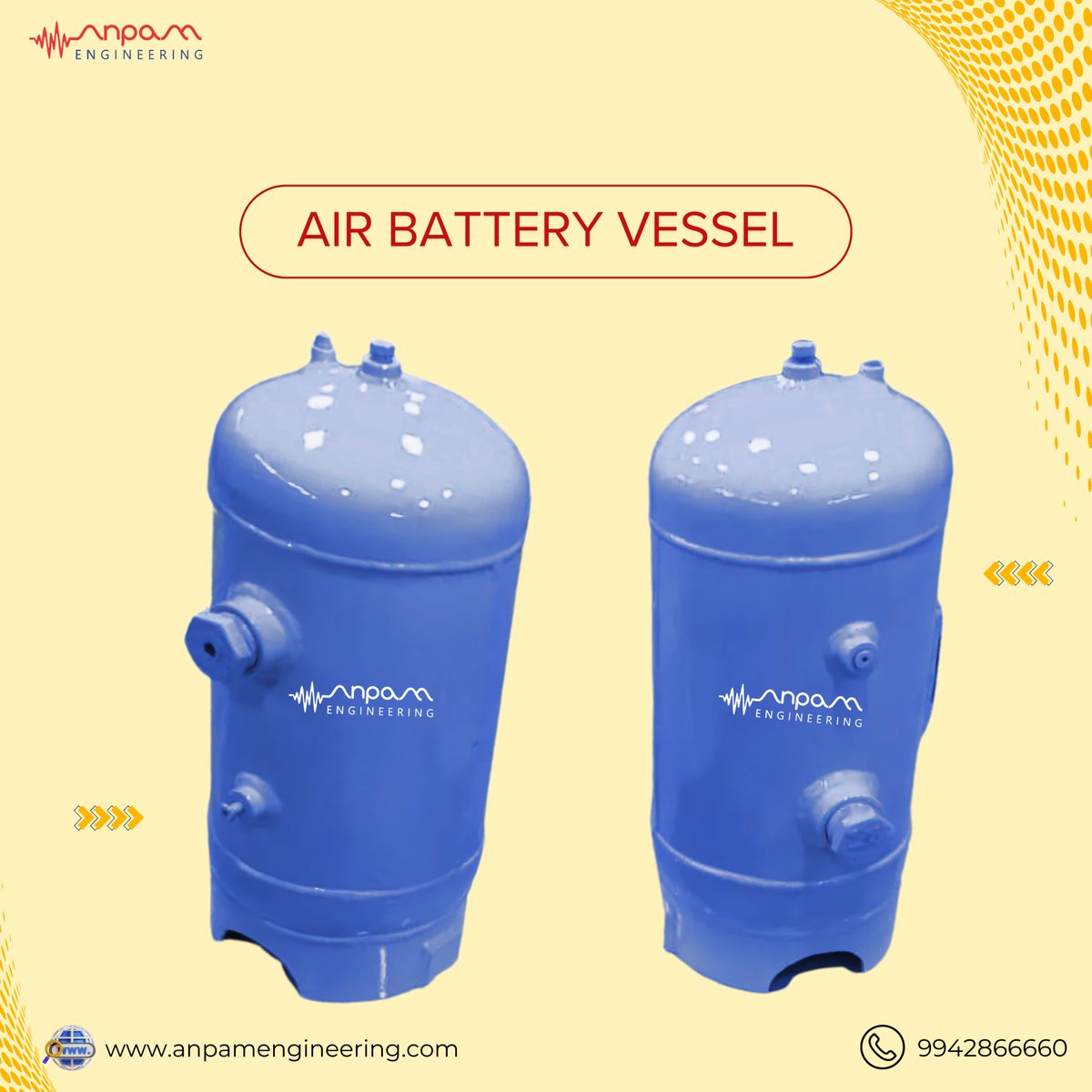 AnpamEng's tweet image. Meet the next generation of air energy storage – the Air Battery Vessel from Anpam Engineering. 
.
📞 +91 9942866660 ,  Visit:anpamengineering.com
.
#AirBattery #AnpamEngineering #ManufacturerCompany #asme #IndustrialSolution