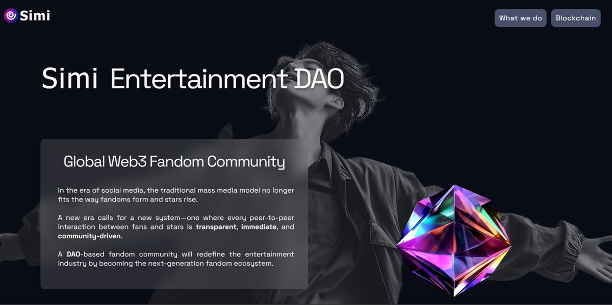 SimiEntDAO's tweet image. The new homepage reflecting Simi's renewed vision is now live.
simidao.org
Starting with SimSimi’s over 500 million users who are highly aligned with entertainment content, we will usher in a new Web3-based fandom culture.
#entertainment #DAO #BTS #KPOP #simicoin