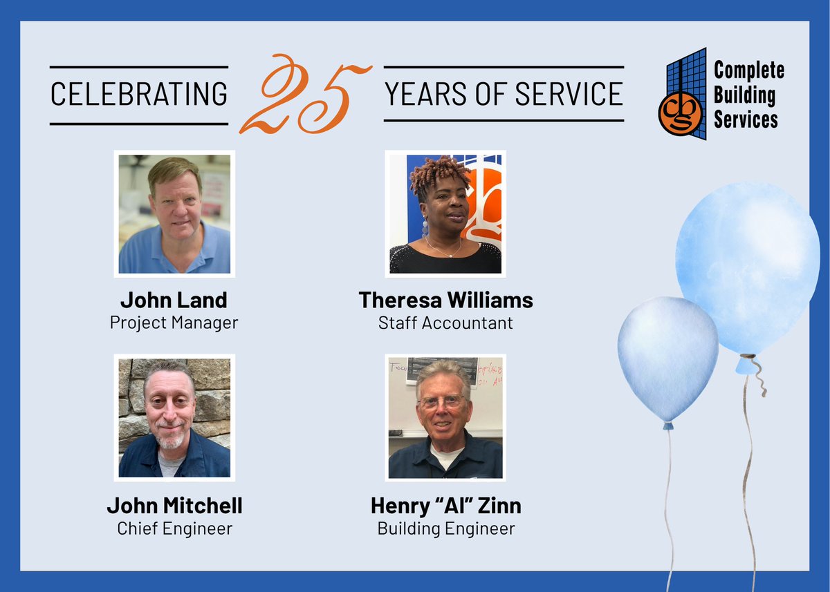 Look at those shining faces! After 25 Years, they're still smiling! 😁 💙 🧡 

These four individuals are some of our best and brightest! We are so proud to have watched your development over the last 25 Years! Congratulations on all your successes with #TeamCBS!! 🎉