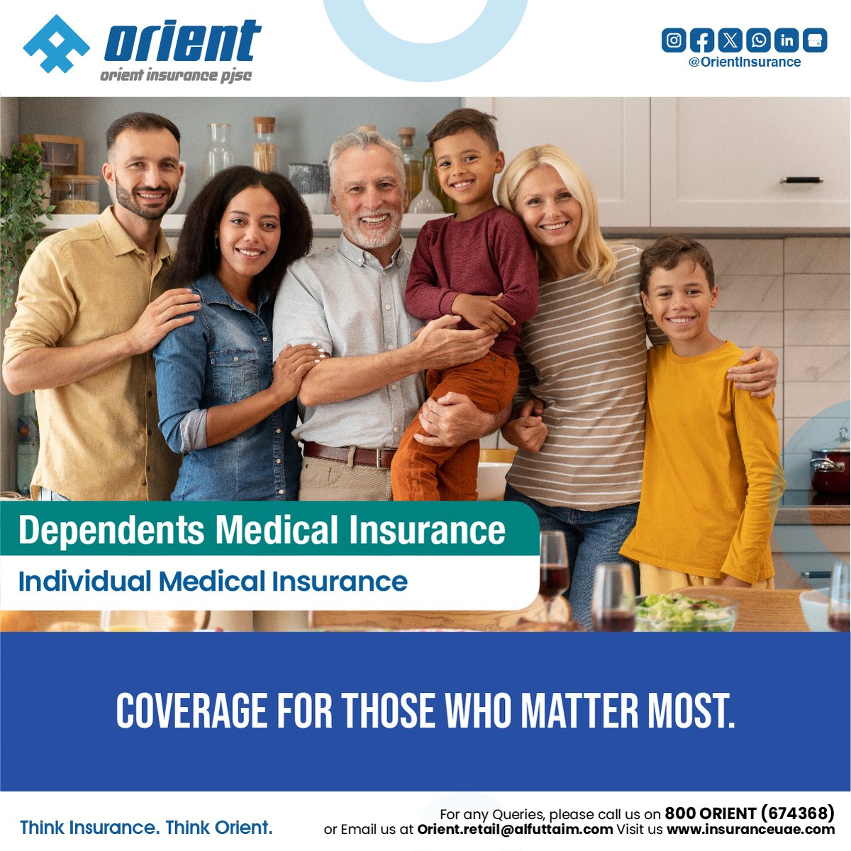Orient Dependents Medical Insurance offers flexible coverage for non-working family members, including parents, spouse, and children with a Dubai visa. Terms apply. Buy Now: zurl.co/wcCUU 
Call 800 Orient or Email orient.retail@alfuttaim.com #OrientInsurance #UAE