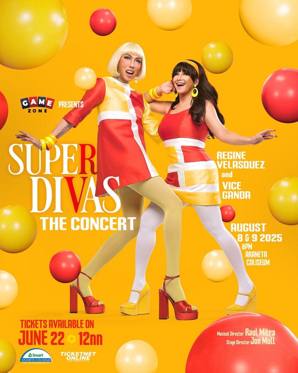 cacaimitra's tweet image. SUPERDIVAS
The Concert

AUGUST  8 &amp;amp; 9, 2025 / 8PM
Araneta Coliseum

Stage Director:  Jon Moll
Musical Director:  Raul Mitra

TICKETS AVAILABLE ON:  JUNE 22, 12nn

Ticket Prices:
Platinum   15,000
SVIP          12,000
VIP.             8,000
Patron        6,000
Lowerbox  4,000…