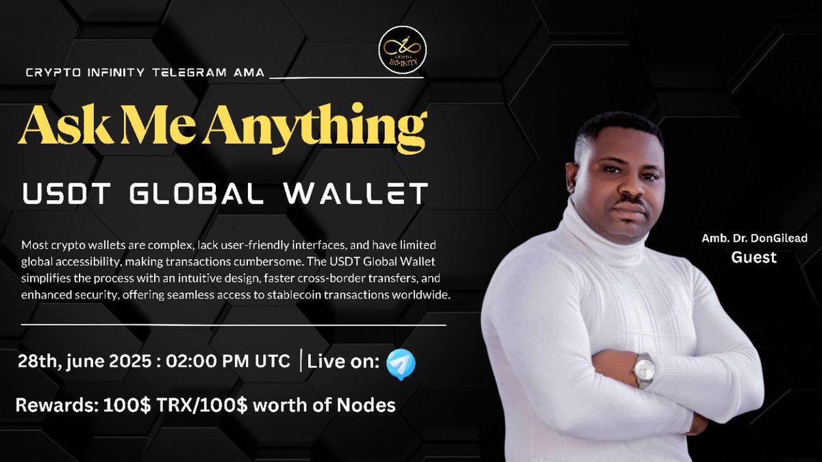 Cryptoinfinity || AMA + Spaces 🔊 (@cryptoinfinityt) on Twitter photo 🔊We Are Pleased To Announce Our #VOICE_AMA with #USDT_GLOBAL_WALLET
🗓 Date: 28th June, 2025
⏰Time: 2:00 PM UTC 
💰Rewards:100$ TRX and 100$ worth of Nodes
🏘Venue: t.me/Crypto_Infinit…
🔰Rules
1️⃣ Follow: x.com/CryptoinfinityT 
  &
x.com/gwalletsocial
2️⃣ Like 🔊We Are Pleased To Announce Our #VOICE_AMA with #USDT_GLOBAL_WALLET
🗓 Date: 28th June, 2025
⏰Time: 2:00 PM UTC 
💰Rewards:100$ TRX and 100$ worth of Nodes
🏘Venue: t.me/Crypto_Infinit…
🔰Rules
1️⃣ Follow: x.com/CryptoinfinityT 
  &
x.com/gwalletsocial
2️⃣ Like