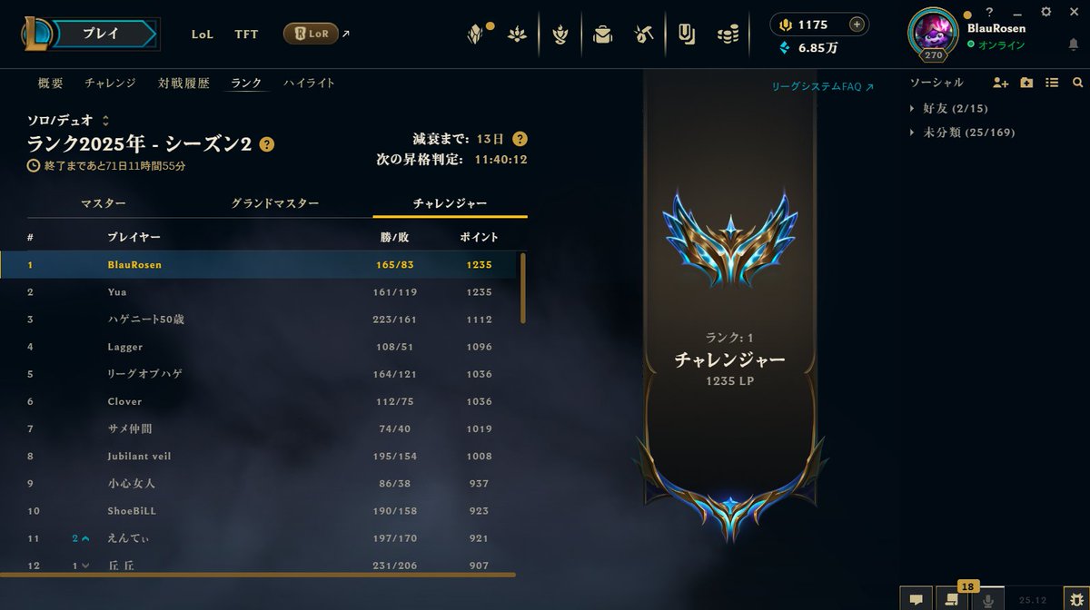 日本鯖一位取りました、余裕すぎますね！
ボッサイ教団の新しいメンバーですが、頑張ります！！