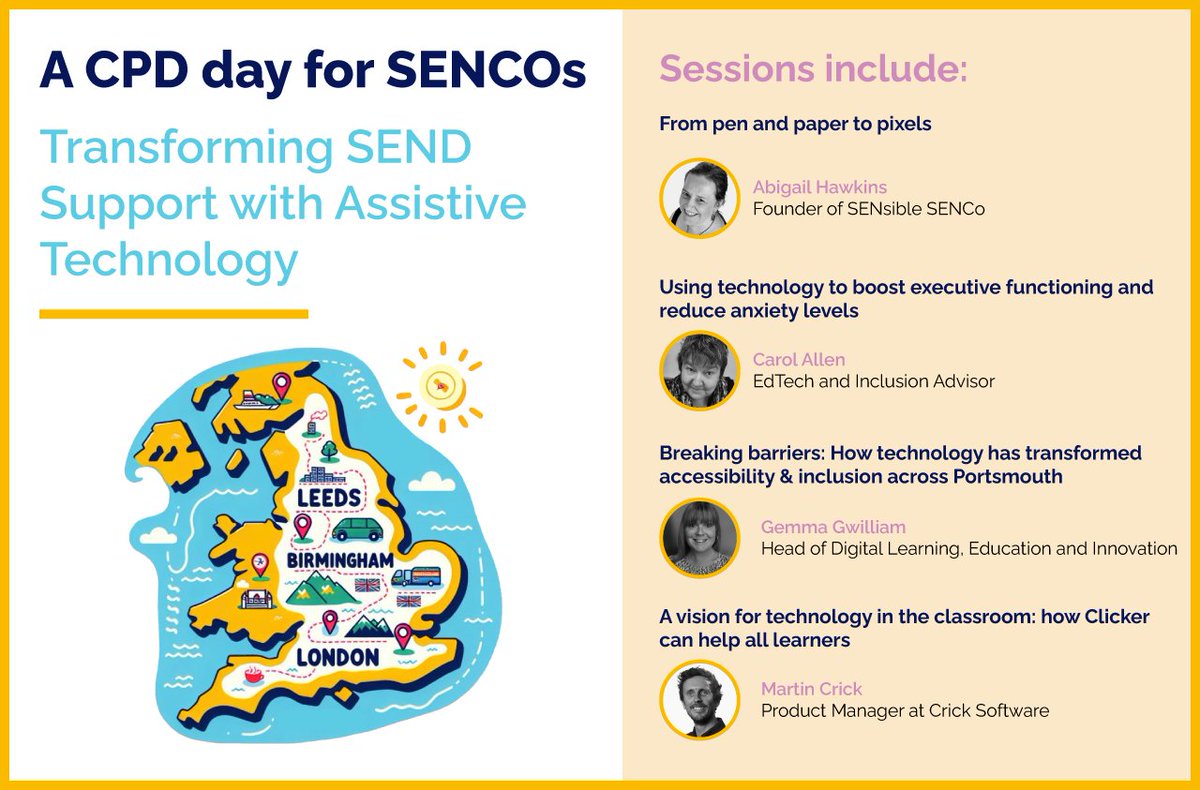 SENsible SENCO (@sensiblesenco) on Twitter photo 🎓 Primary SENCos & Inclusion Leads: Join <a href="/Cricksoft/">Crick Software</a>’s low-cost CPD Day ‘Transforming SEND Support with Assistive Tech’
Including expert talks, practical strategies, 2-course lunch & SENCo goodie bag!
📍Leeds, London, Birmingham
🎟️ £79 per ticket
🔗 zurl.co/bV1oz 🎓 Primary SENCos & Inclusion Leads: Join <a href="/Cricksoft/">Crick Software</a>’s low-cost CPD Day ‘Transforming SEND Support with Assistive Tech’
Including expert talks, practical strategies, 2-course lunch & SENCo goodie bag!
📍Leeds, London, Birmingham
🎟️ £79 per ticket
🔗 zurl.co/bV1oz