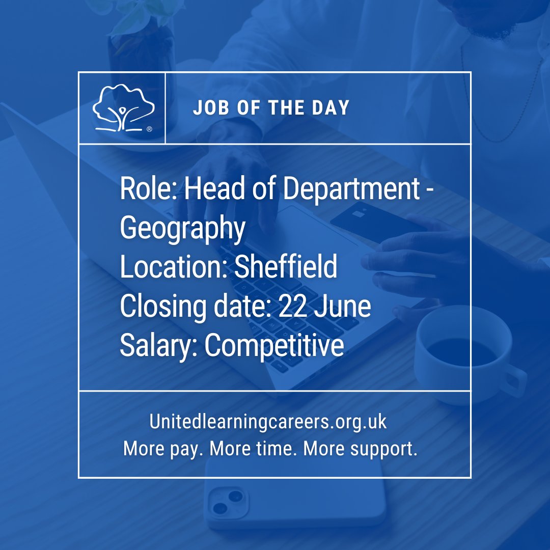 📣 Job of the day 📣 

We're looking to appoint a Head of Department for Geography.

If this could be you, find out more and view our vacancies: ow.ly/RQci50W8wOO

#JobOfTheDay #NowHiring #JobSearch #Hiring #Vacancy #ApplyNow #Education #OpenToWork #Jobs2Apply4 #JOTD