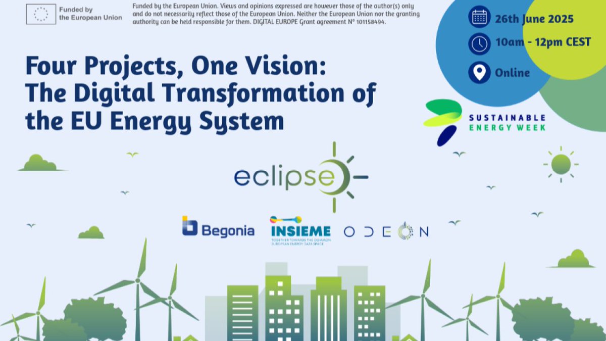 ODEON project (@odeoneu) on Twitter photo 📢 <a href="/odeonEU/">ODEON project</a> is joining forces with <a href="/Eclipse_DigiEU/">ECLIPSE DIGITAL Project</a>, <a href="/Begonia_Project/">Begonia Project</a> and #INSIEME for an online workshop on the digital transformation of the EU energy system! 🌍⚡
🗓️ 26 June | 🕙 10:00–12:00 CEST
🔗 Register: eclipse-digital.eu/event/four-pro… 📢 <a href="/odeonEU/">ODEON project</a> is joining forces with <a href="/Eclipse_DigiEU/">ECLIPSE DIGITAL Project</a>, <a href="/Begonia_Project/">Begonia Project</a> and #INSIEME for an online workshop on the digital transformation of the EU energy system! 🌍⚡
🗓️ 26 June | 🕙 10:00–12:00 CEST
🔗 Register: eclipse-digital.eu/event/four-pro…