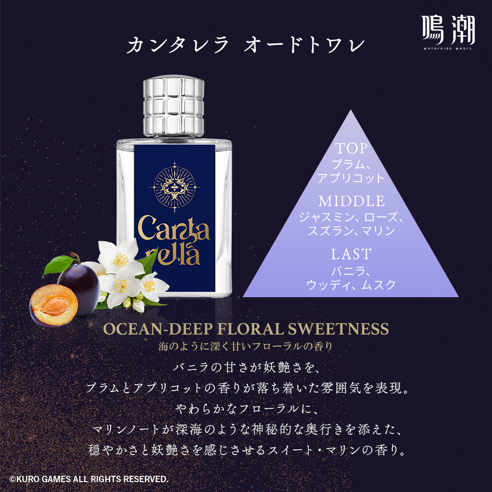 【#鳴潮×#Anideal】
そしてカンタレラは、
やわらかなフローラルとバニラの甘さに、マリンノートが深海のような神秘的な奥行きを添えた、穏やかさと妖艶さを感じさせるスイート・マリンの香りです✨
詳細は☟
info-anideal.com/products/%E3%8…
