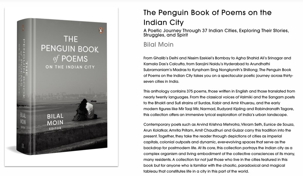 SrilataKrishnan's tweet image. Happy to share that my Madras/Chennai poem &quot;Bionote&quot; has found a place in &quot;The Penguin Book of Poems on the Indian City&quot; edited by Bilal Moin.   The poem, an ode to the Madras of my memories, was featured eons ago on the Poetry International website.
poetryinternational.com/en/poets-poems…