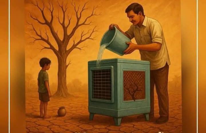 اسان مشينن کي پاڻي ڏئي رھيا آھيون،
پر زمين ۽ وڻ سڪي رهي آهي...!

توهان هر صبح ۽ شام ڪولر ۾ چار بوتلون وجهي سگهو ٿا پر توهان وڻ لڳائي انکي ٻه مگ پاڻي نٿا ڏئي سگهو ۽ پوءِ توهان چوندا ته گرمي تمام گهڻي وڌي وئي آهي.