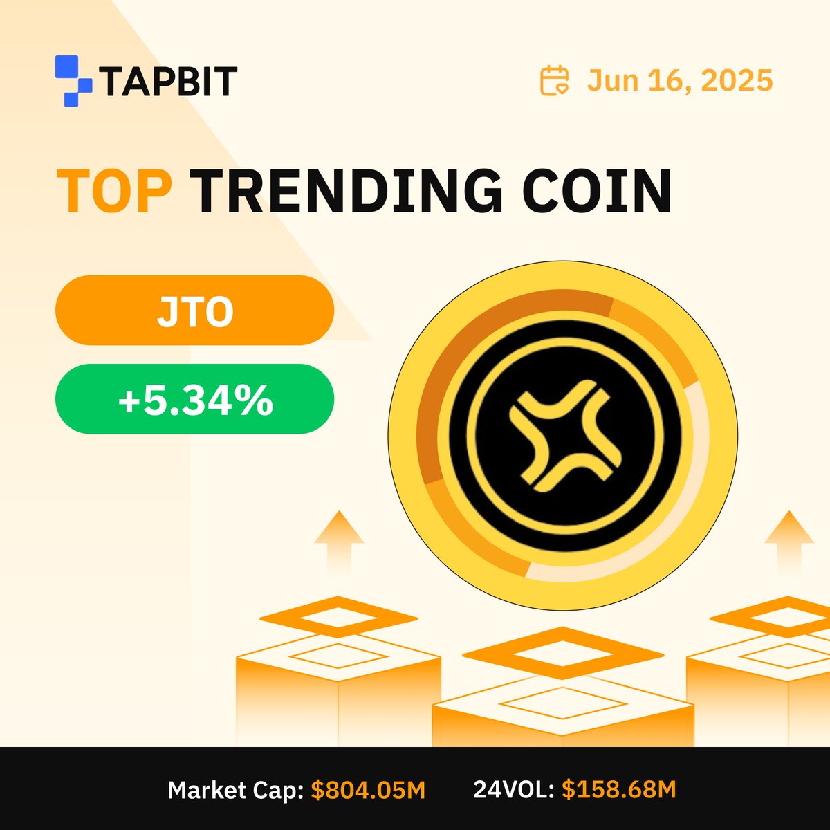 🚀 Trending on Tapbit — JTO

<a href="/jito_sol/">Jito</a> is riding high with #Solana’s momentum and the liquid staking narrative. 📊

📈 +5.34% today with strong 24H volume over $158M and a market cap crossing $800M.

Is this just the warm-up before the real breakout? 👀

⚡ Trade $JTO now on