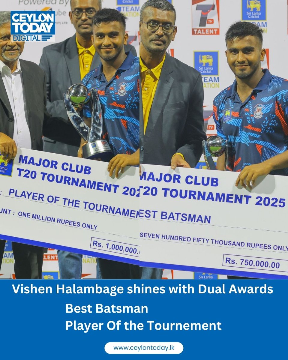 Vishen Helambage dazzles in the SLC Major Clubs T20 Tournament, claiming dual awards with four half-centuries—including two in the semis and finals—and 9 wickets with his leg spin. #T20