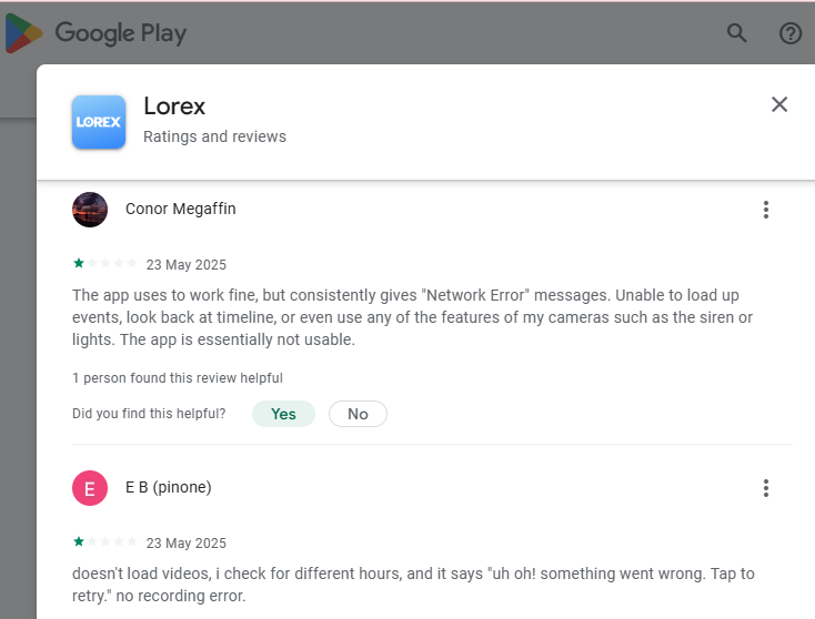 (Sucks-Lorex-Corp-Camera-Products => [1-star] Lorex-Corp belong to China)on GooglePlay-(Trash)-ALTM#{Evaluated=>Garbage} User-speaking: {Dustin Lee- 1 May 2025- app stopped working after updat...ally are loading up. please fix}👎(Overall=>Garbage Camera)#255146