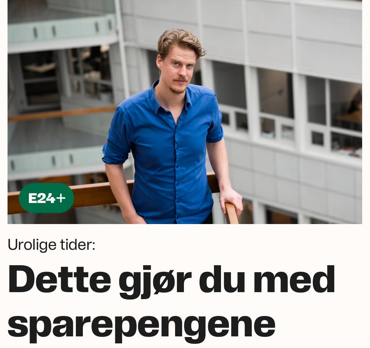 Disse artiklene kommer nå hyppig. Og finanskjendisene lar seg villig intervjue, som er fullt forståelig, men man kan ikke bytte strategi hver 14. dag! #sparing 

<a href="/KronJoar/">Joar Hagatun</a> sier det viktigste: Plan og ikke panikk! Bredt globalt diversifisert fondsportefølje, inkludert Norden! 👍