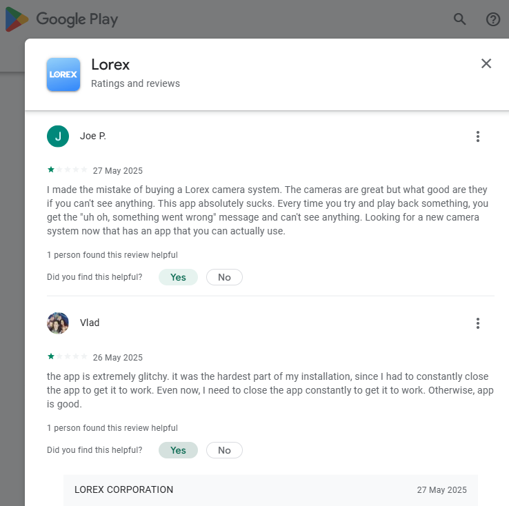 Worst Chinese Lorex Camera on GooglePlay-(Sucks-Lorex-Corp-Camera-Products => [1-star] Lorex-Corp belong to China)(Rubbish)-ALTM#{Evaluated=>Garbage} User-speaking: {Julien D'Amours- 12 May 20... first but now its unusable}👎(Conclusion=>Sucks LorexCorp)#255145