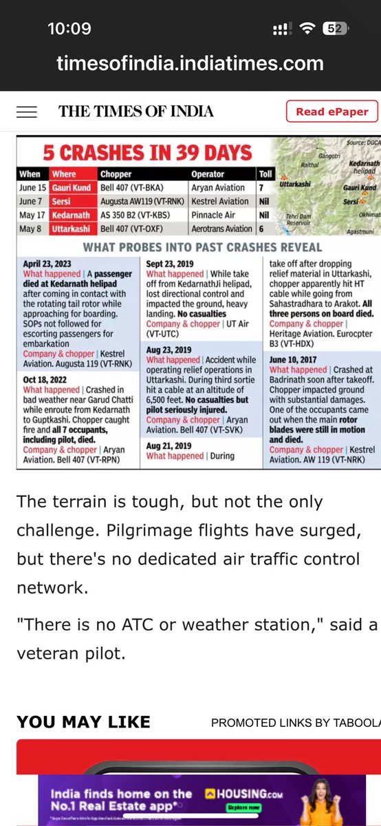 Kavita Ashok (@kavitaashok1969) on Twitter photo Is it safe enough ! 5 helicopter 🚁 crashes in 39 days ! Attaching clippings from <a href="/timesofindia/">The Times Of India</a> #KedarnathHelicopterCrash #KedarnathCrash #kedarnathdham #Kedarnath Is it safe enough ! 5 helicopter 🚁 crashes in 39 days ! Attaching clippings from <a href="/timesofindia/">The Times Of India</a> #KedarnathHelicopterCrash #KedarnathCrash #kedarnathdham #Kedarnath