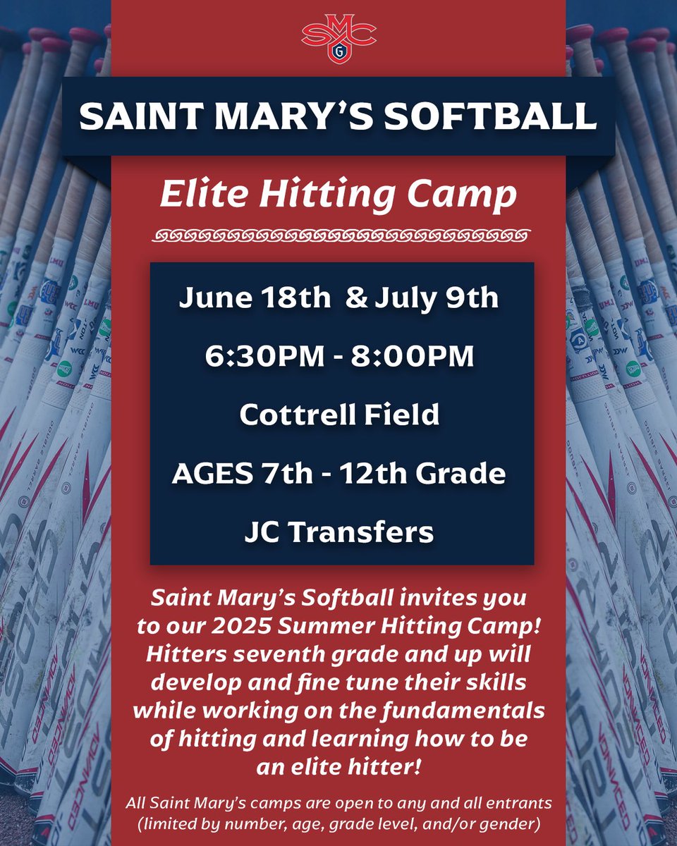 Don’t miss out on our elite catching and hitting camps this week! smcsoftballcamps.com