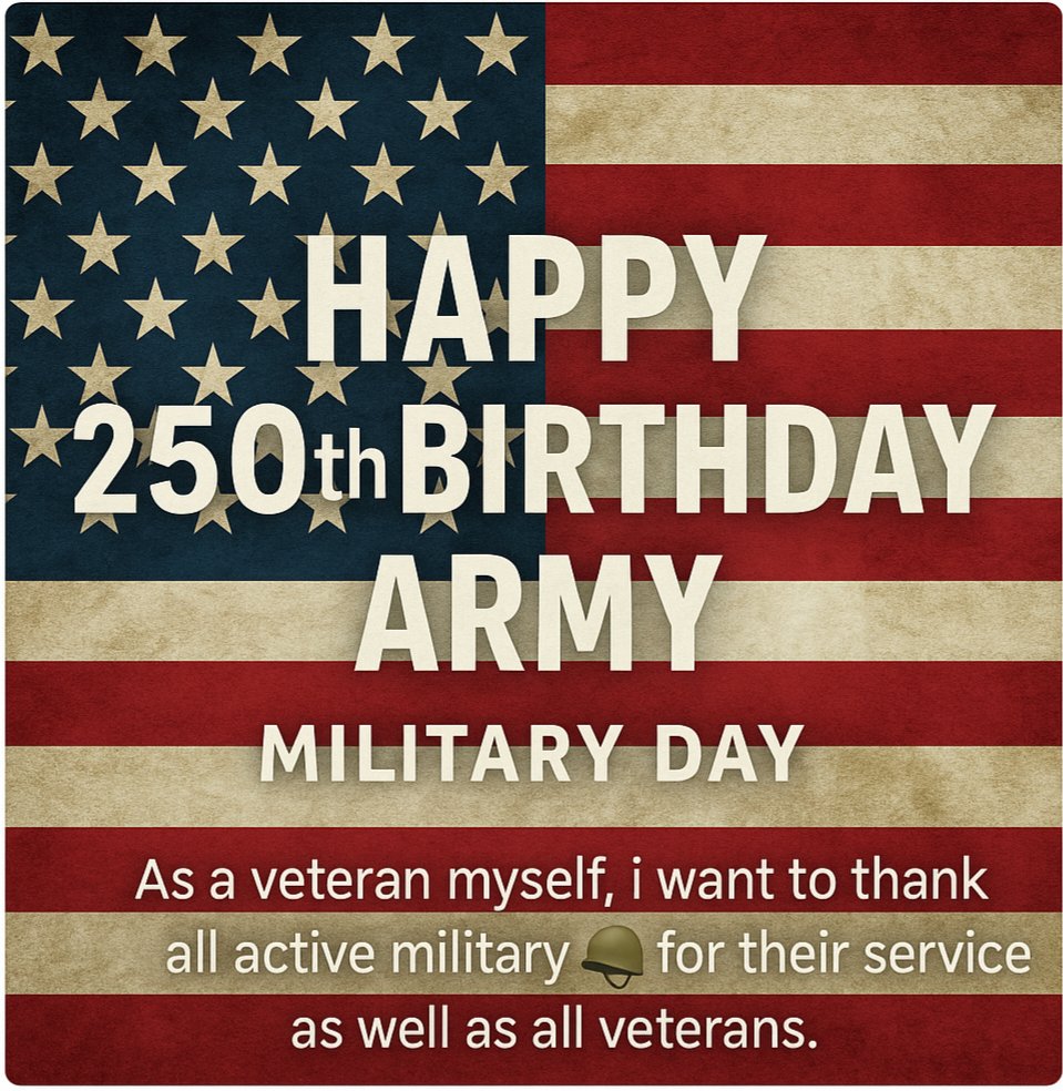 stevescott2653's tweet photo. 🎖️ Happy 250th Birthday to the U.S. Army! 🇺🇸
As a proud veteran, I salute all active duty soldiers 🪖 and fellow veterans for your service, sacrifice, and strength.
250 years of honor, courage, and commitment. 🙌

#Army250 #MilitaryDay #ArmyStrong #Veteran #USA #SaluteToService https://t.co/HzjPGTrdnk
