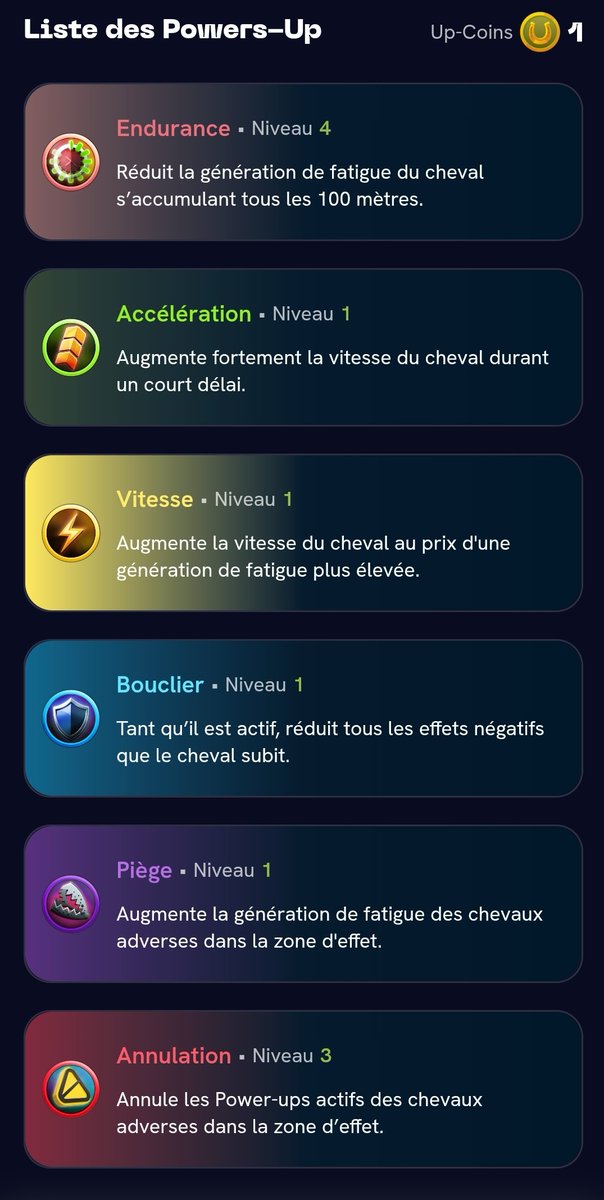panse de poule (@de_panse) on Twitter photo Voici la liste des power up que l'on peut acheter avec des Upcoins sur #OwnPlayThrill  <a href="/playstables/">Stables</a>
Utilisables ensuite lors des courses Voici la liste des power up que l'on peut acheter avec des Upcoins sur #OwnPlayThrill  <a href="/playstables/">Stables</a>
Utilisables ensuite lors des courses