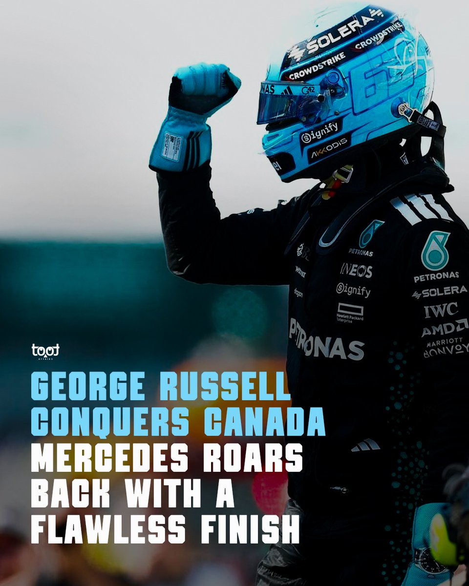 tootaffairs's tweet photo. Russell takes the win in Canada! 🇨🇦🏁 Double podium for Mercedes!
#CanadianGP #F12025 #GeorgeRussell #MercedesAMGF1 #RaceWinner #F1 https://t.co/pzJxjXUsBQ