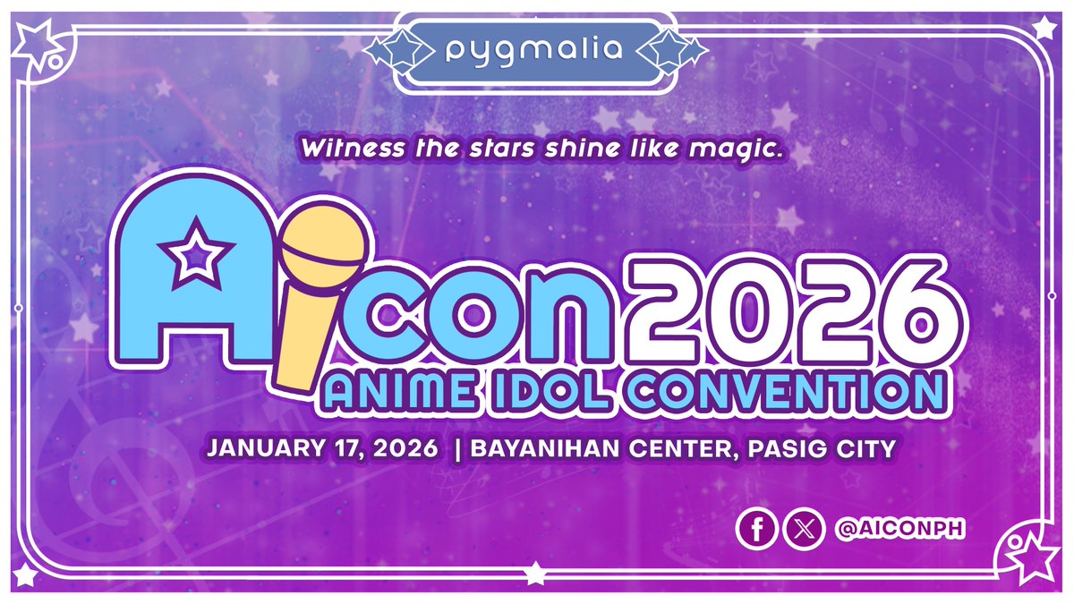 AIConPH's tweet image. Witness the stars shine like magic as Anime Idol Convention 2026 returns this January 17, 2026.

See you soon at Bayanihan Center, Pasig City! 🌟

#AnimeIdolConvention2026 #AIConPH #AICon2026 #AIConPH2026
