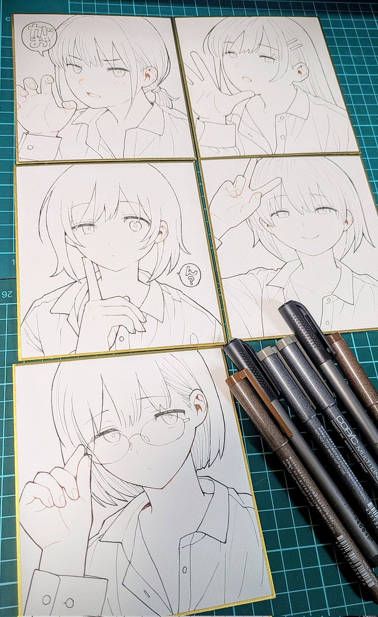 ミニ色紙線画全部終わった〜!塗りがんばるぞ💪 