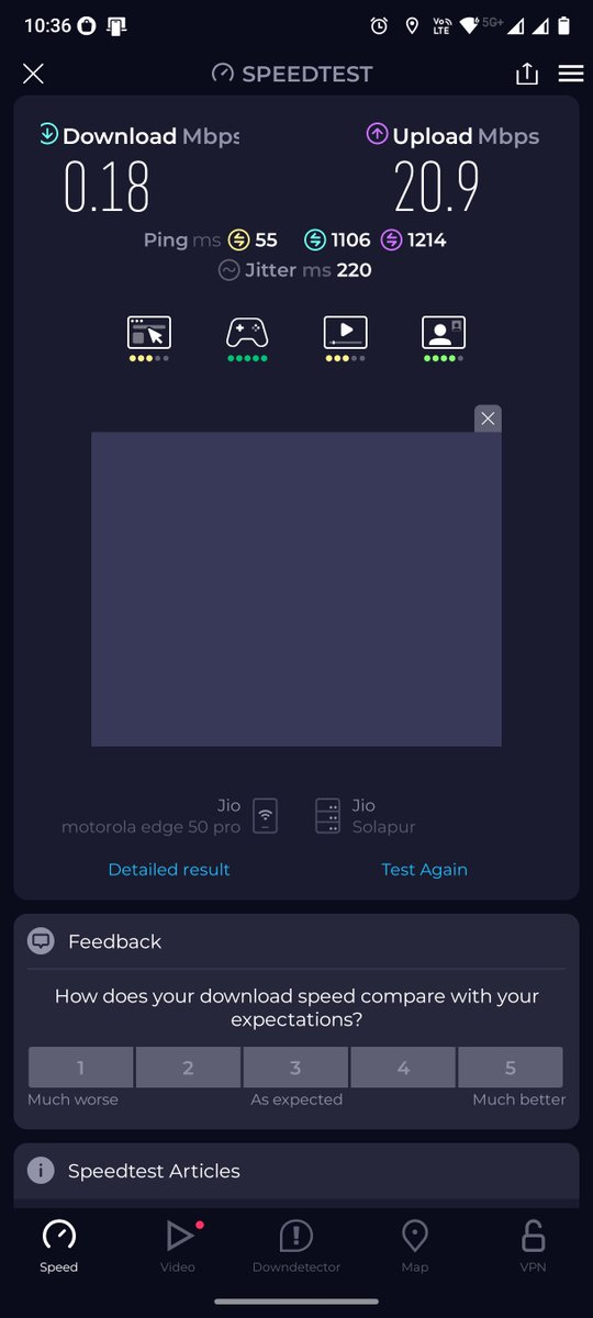 ravinnpawar's tweet photo. @JioCare Hi Soniya, registered mobile number - 9834578612, and airfiber number- +912344359190. i see improvement from 1 mbps to 0.18 mbps. wow! congratulations @reliancejio https://t.co/ezfydxV5st