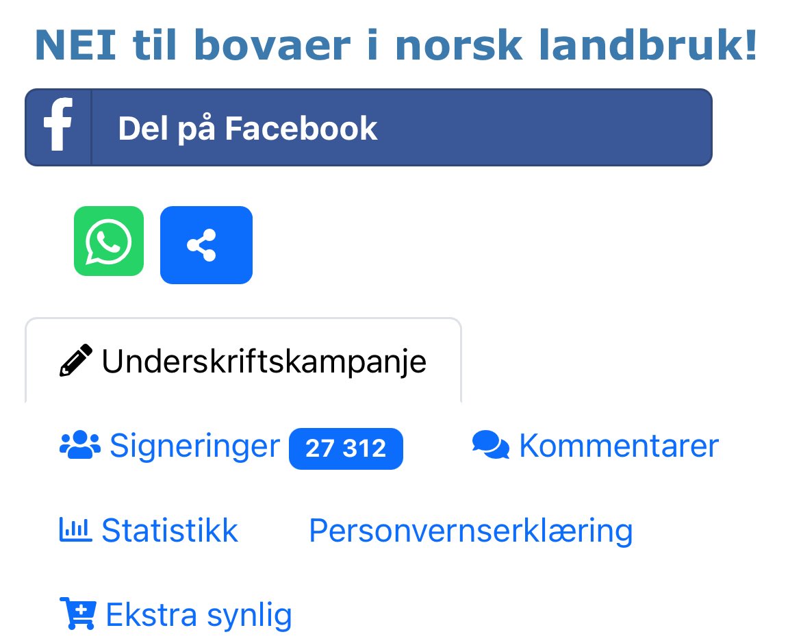 Det var 2.984.187 gyldige stemmer til stortingsvalget 2021. Vi nærmer oss med stormskritt at 1% av disse høylytt protesterer mot Bovaer. Media er dørgende stille, men vi må holde trykket oppe helt frem til Stortingets avstemning 18. juni 💪