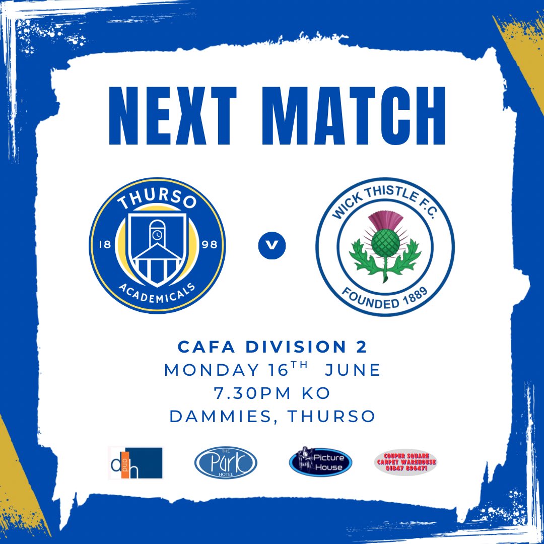 𝗡𝗘𝗫𝗧 𝗠𝗔𝗧𝗖𝗛

The boys will be looking to gain ground on leaders Wick Thistle tonight at the Dammies.  Come down for a 7.30pm KO to support the team.

🔵⚪️🔵⚪️