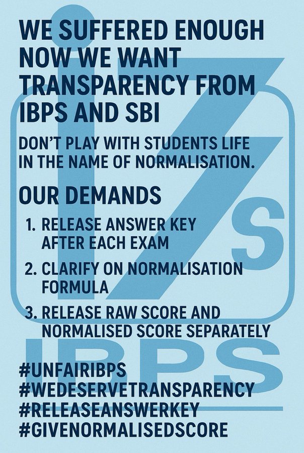 sushil_sindhe_'s tweet photo. #ibps
We want transparency…. 
@ibps_official @TheOfficialSBI 
#wewanttransparency #ibps #sbi #bankingexams #unfairibps #giverawscore #protestagainstibps #studentunion #india #Trending #news https://t.co/BEpEyMfGw8