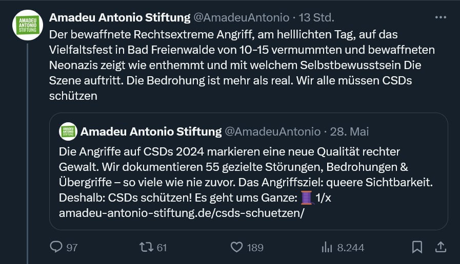 Andere "Kulturen" sind anscheinend nicht so für "bunt" und "Vielfalt".
Aber schön,dass dies nun auch wieder als rechtsextremistisch geframed wird.
rbb24.de/politik/beitra…