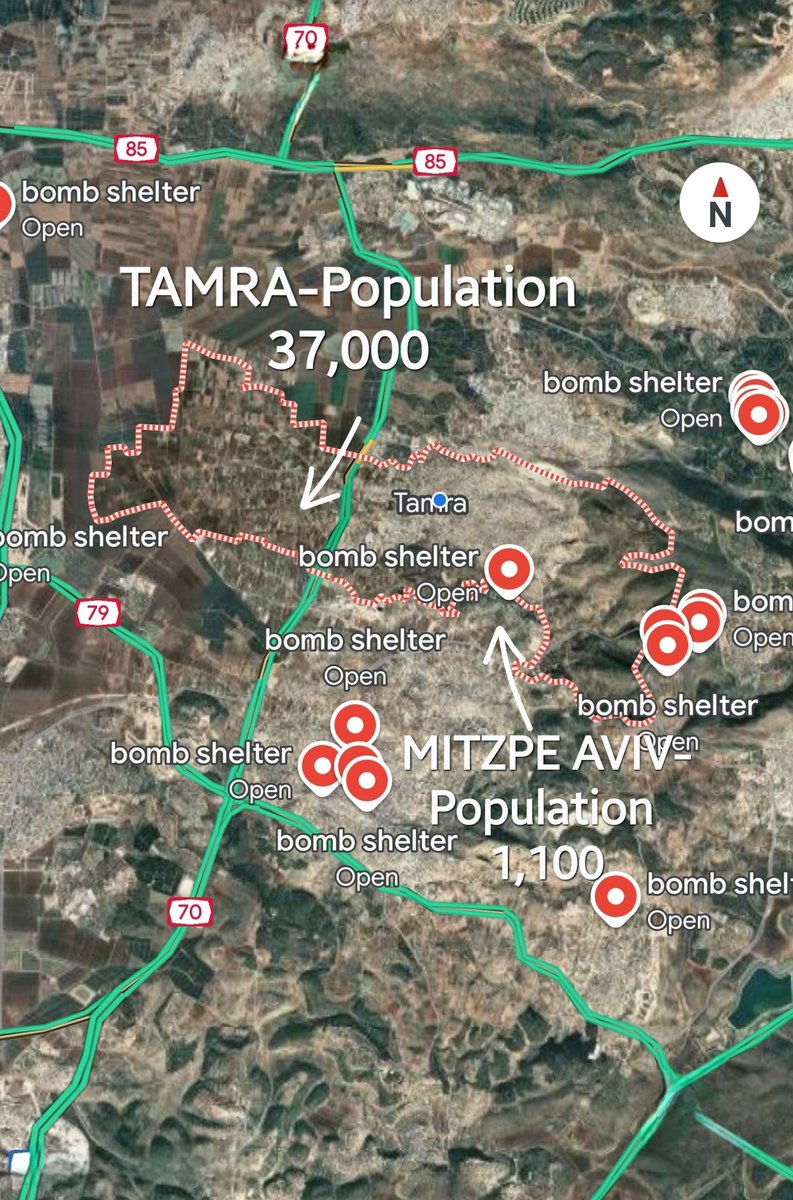 one_ods's tweet image. In the city of Tamra a predominantly Muslim Arab Israeli city (+37,000 residents), where four women from the same family were killed yesterday by a direct missile hit to their home – there is not a single public bomb shelter. Zero.
In the nearby Jewish town of Mitzpe Aviv (1,100…